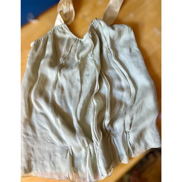 Alberta Ferretti AEFFE Sage Cream 100% Silk Pin Tuck Tank Blouse Top US 8 IT 44 - Picture 1 of 10